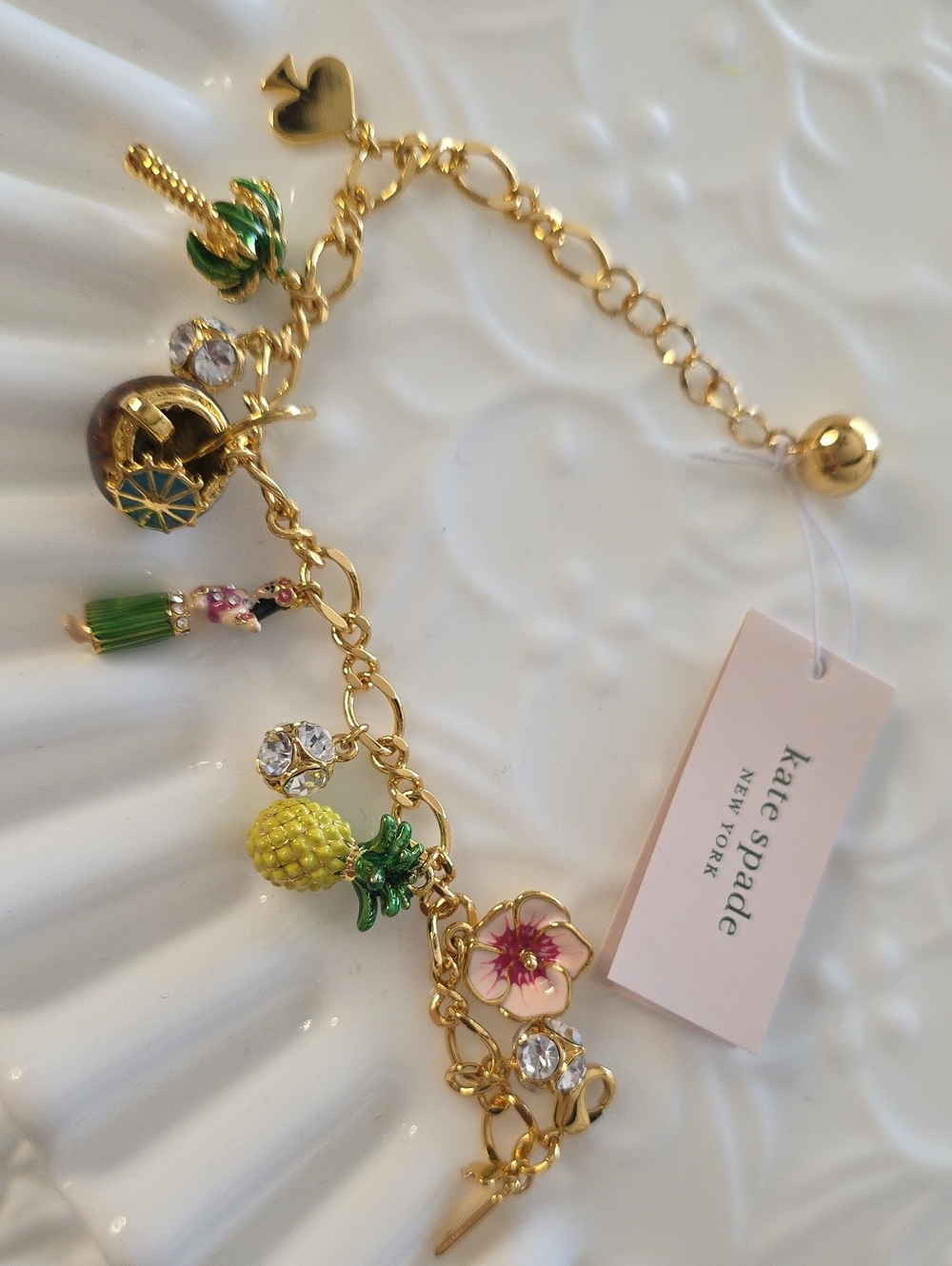 kate spade Gold-Tone Tropical Charm Bracelet with Green, Pink & Yellow Accents